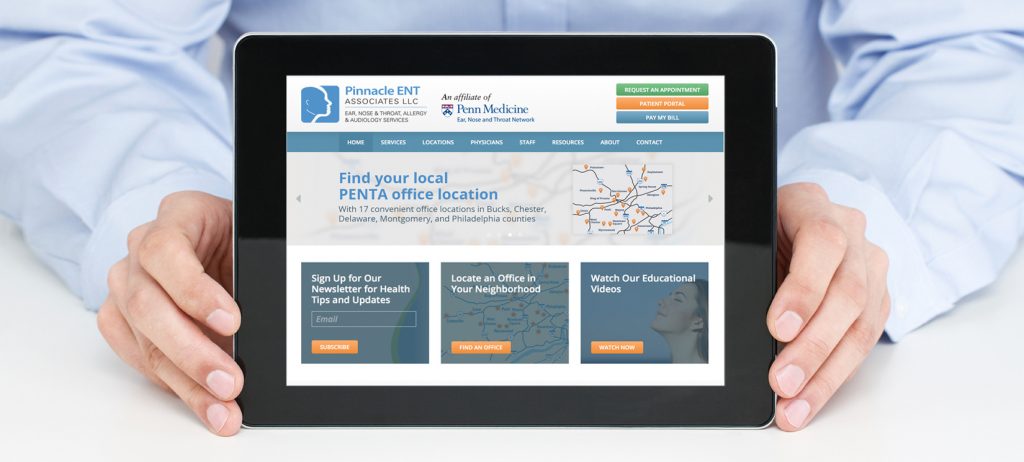 Pinnacle ENT Associates Website Development and Branding Shown on Tablet