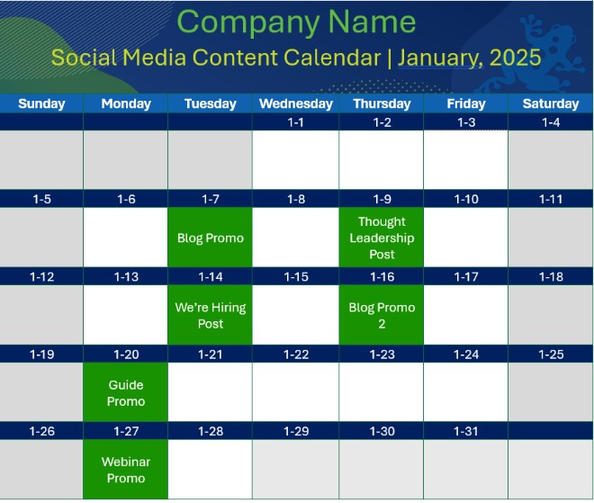 social media content calendar template example